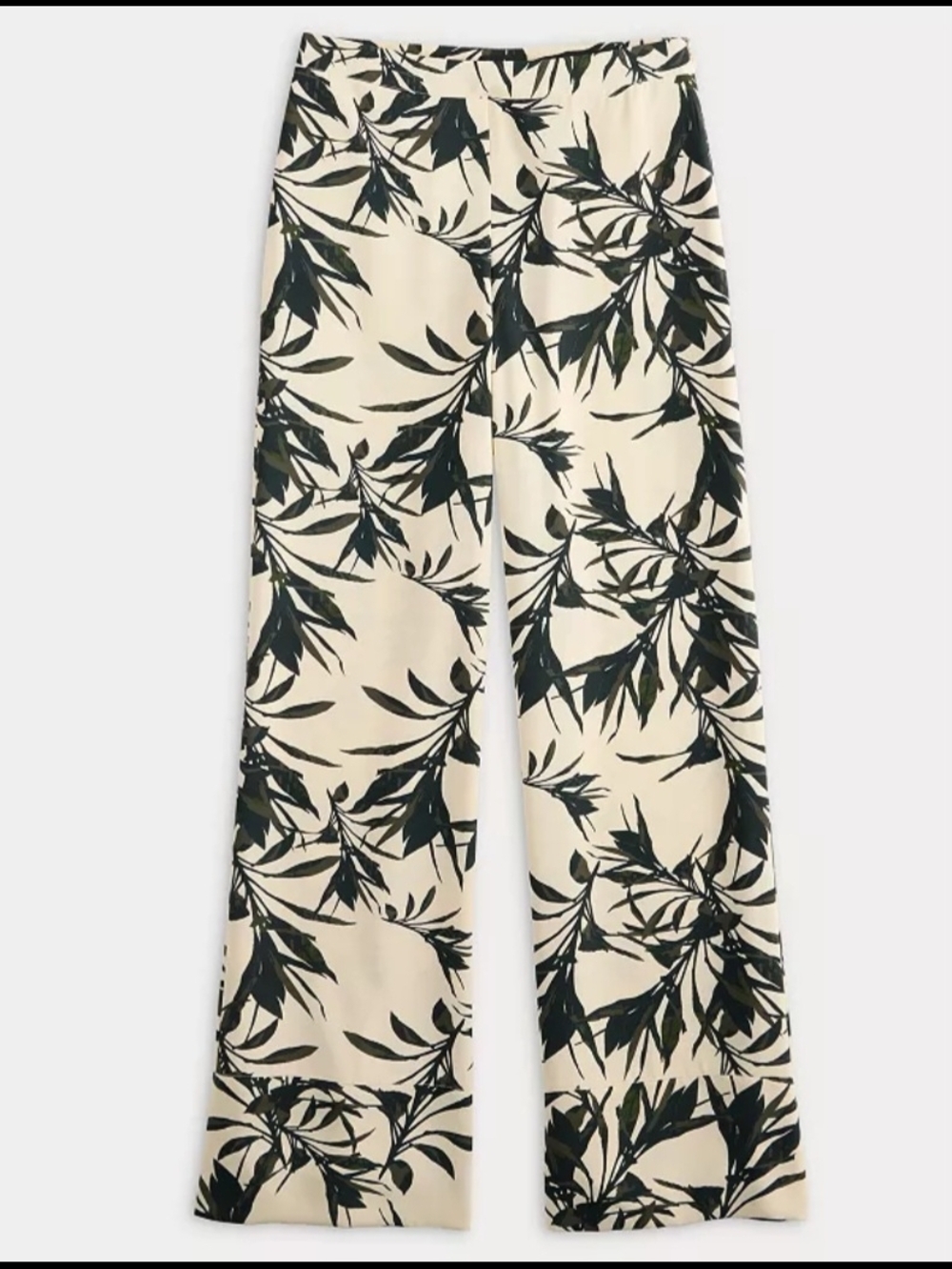 bebe Cream Wide-Leg Palazzo Pants with Black Botanical Print (With Pockets)